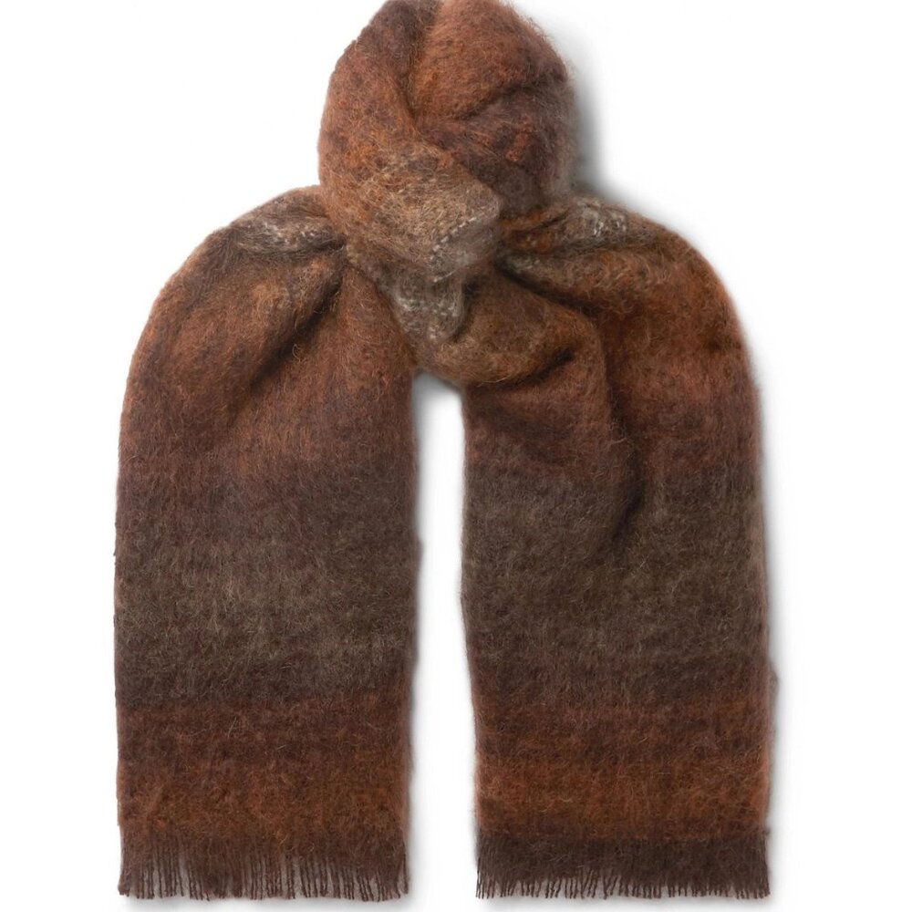 Mr P. - Striped Fringed Mohair-Blend Scarf - Brown